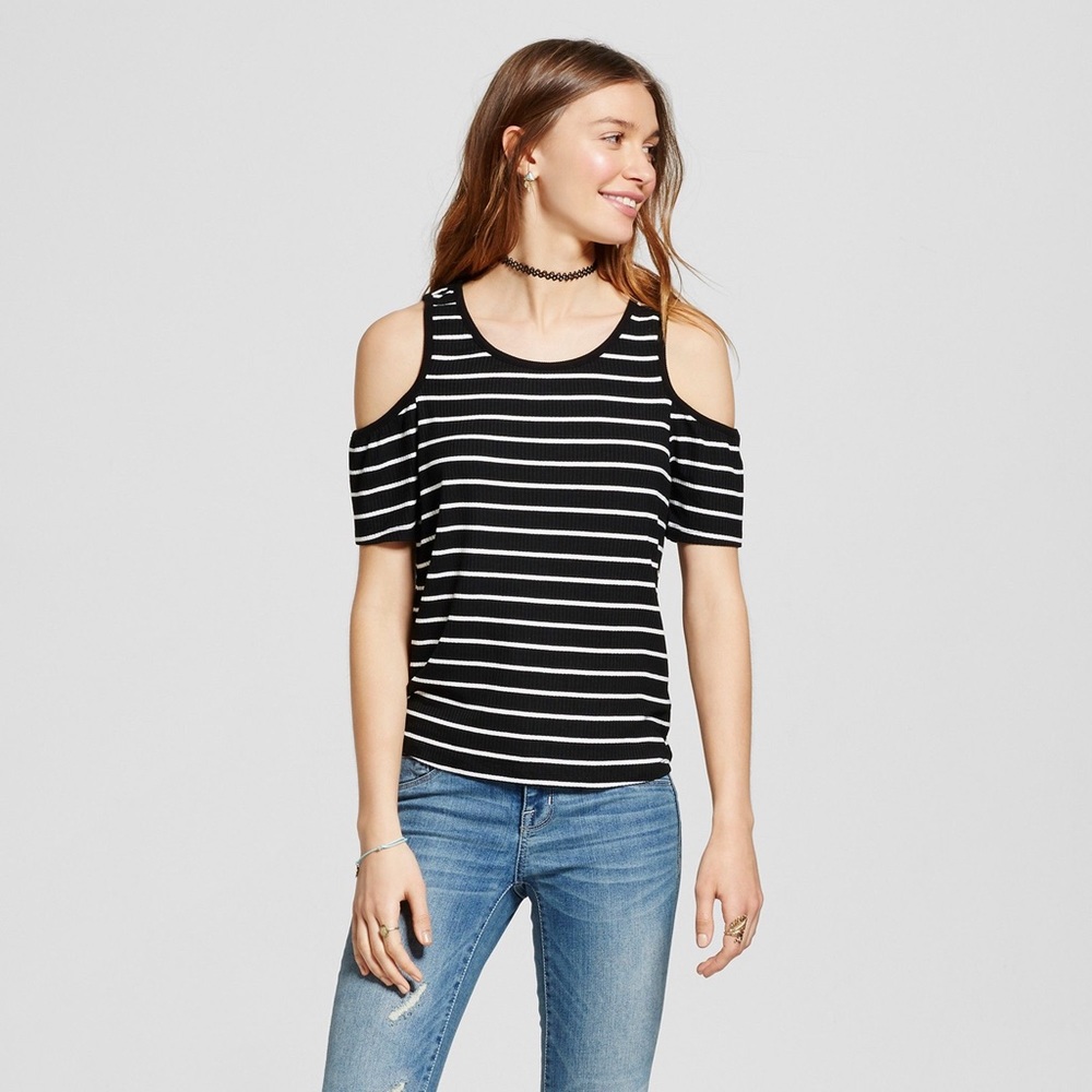 Mission cold shoulder striped top